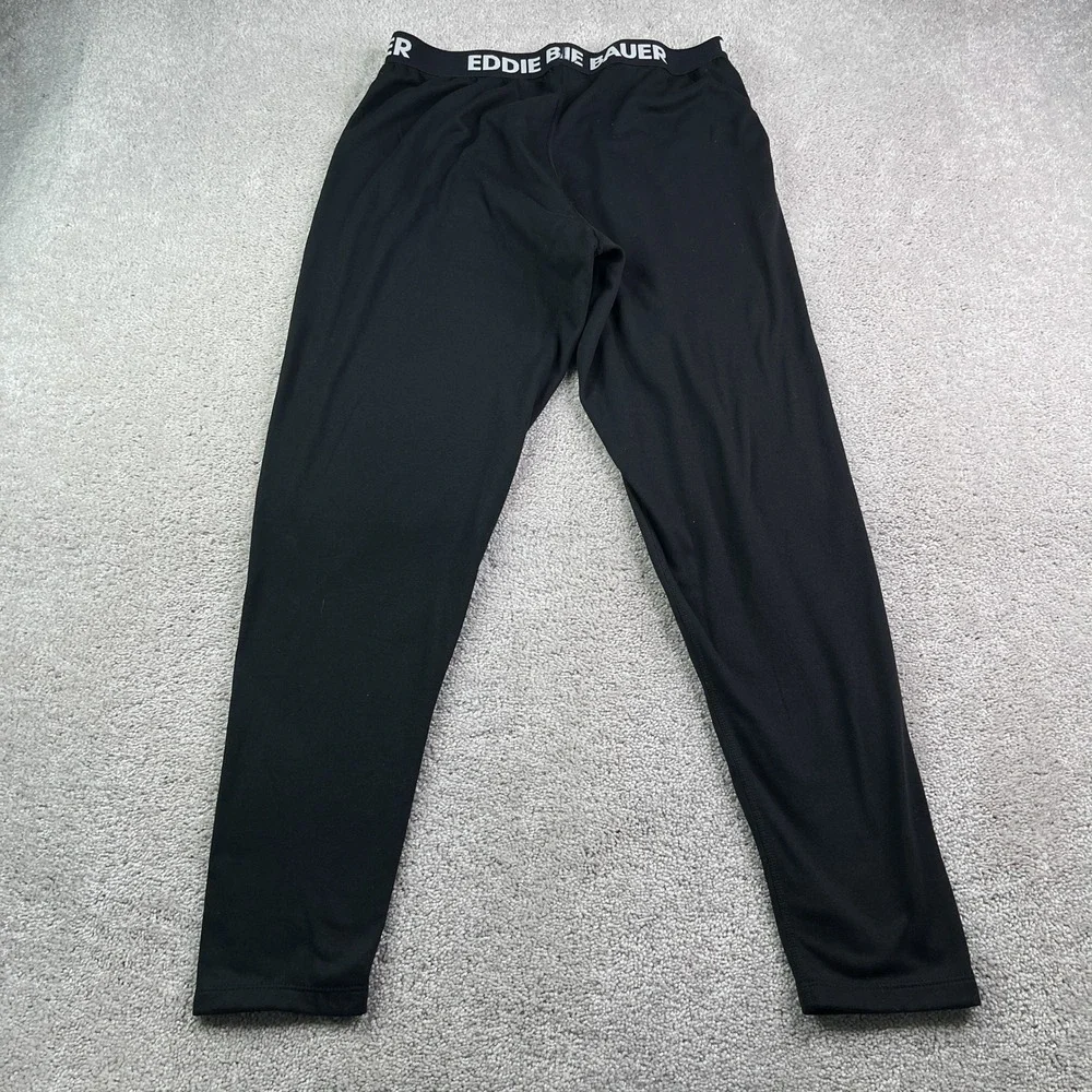 Eddie Bauer Pants Mens Large Black Fleece Thermal Base Layer Hiking Winter Warm